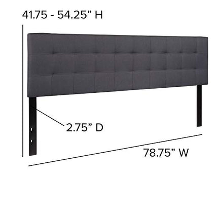 Bedford Tufted Upholstered King Size Headboard in Dark Gray Fabric