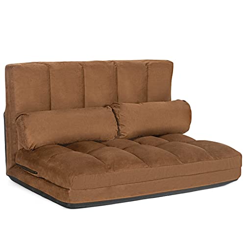 Foldable Floor Sofa, 6-Position Adjustable Lounge Couch with 2 Pillows & Suede Cloth Cover, Modern Lounge Mattress Video Gaming Lazy Couch, Suede Floor Seating Sofa, 71" x 44.5", Beige