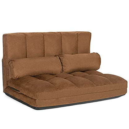 Foldable Floor Sofa, 6-Position Adjustable Lounge Couch with 2 Pillows & Suede Cloth Cover, Modern Lounge Mattress Video Gaming Lazy Couch, Suede Floor Seating Sofa, 71" x 44.5", Beige