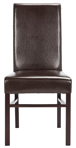 SAFAVIEH Home Collection - Classic Brown Faux Leather Side Chair, Upholstered Dining Accent Chair with Sturdy Wood Frame (HUD8205A)