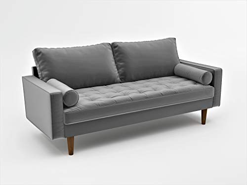 S5457 Mid Century Modern Velvet Upholstered Tufted Living Room Sofa, 69.68", Grey