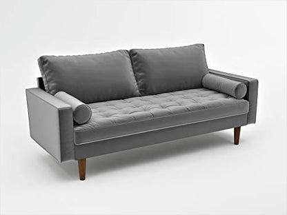S5457 Mid Century Modern Velvet Upholstered Tufted Living Room Sofa, 69.68", Grey