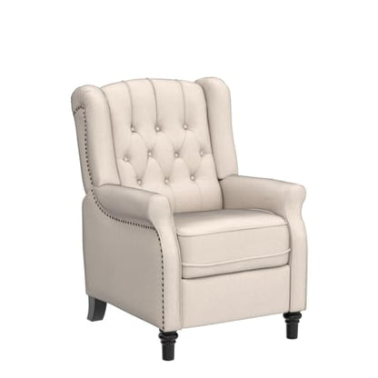 Push Back Recliner Chair,Accent Chair,Mid Century Wingback Recliner, Fabric Push Back Recliner Chair Single Armchair Sofa with Rivet Decoration, Button-Tufted Back for Living Room, White