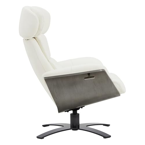 CHITA Genuine Leather Reclining Swivel Accent Chair with Ottoman, White