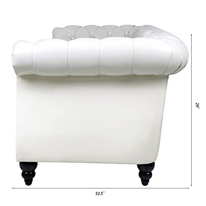 Chesterfield Sofa, Classic Tufted Upholstered Leather Couch, Modern 3 Seater Couch Furniture with Tufted Back for Living Room Office (Cream White)