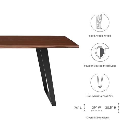 Viggo Dining Table 74 Inch Live Edge Acacia Wood Black Walnut Finish Modern Kitchen Room Entertaining Home Furniture Quality Stylish Elegant Durable Refined Versatile