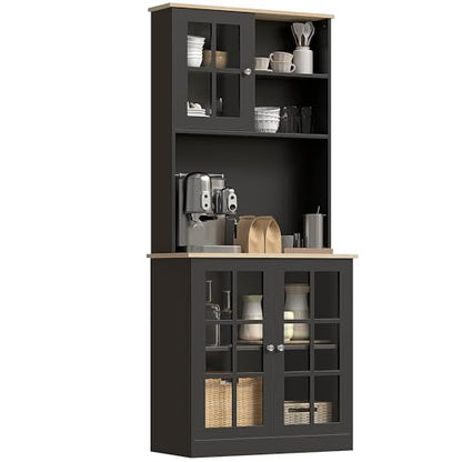 Kitchen Pantry Storage Cabinet 72" with Hutch, Black, view 2