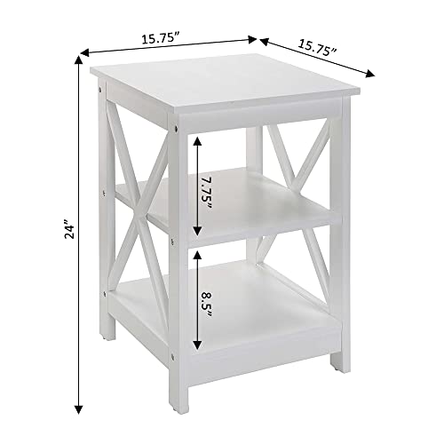 Oxford End Table 15.75" - Modern Living Room Table with Storage Shelves, Transitional Nightstand Side Table for Home Decor and Display, White