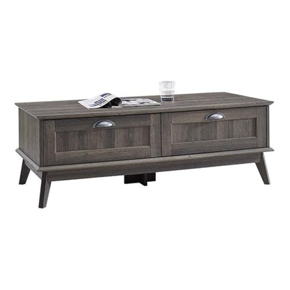 Eden Home Wood Coffee Table, Smoke Oak Finish, 15.7" H x 45" W x 22" D, Durable Engineered Wood and Metal, 2 Drawers Storage, Scandinavian Style Living Room Center Table