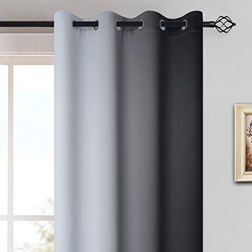 Ombre Curtains Black and Greyish White for Living Room,52Wx96L