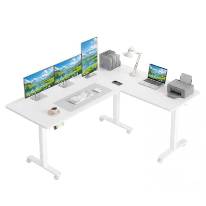63''*55'' L Shaped Standing Desk Adjustable Height, White, view 2