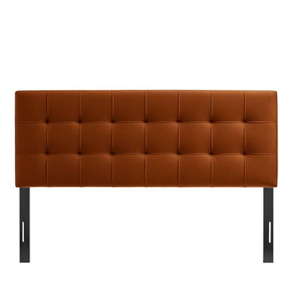 Lily Performance Velvet Full Size Headboard with Biscuit Tufting in Rust - Stain-Resistant Upholstery with Padded Design and 5 Height-Adjustable Mounts