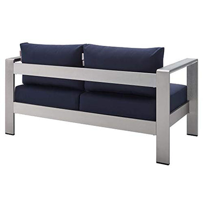 Shore Aluminum 3 Piece Outdoor Patio Furniture Set | Sturdy Anodized Frames | Sunbrella Cushions | Coffee Table, Loveseat, Sofa