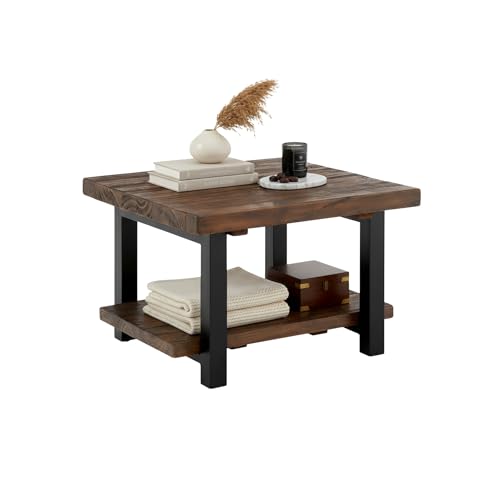 Pomona 27-Inch Square Solid Wood Coffee Table with Metal Legs – Modern Farmhouse Rustic Small Space Table by (Rustic Brown)