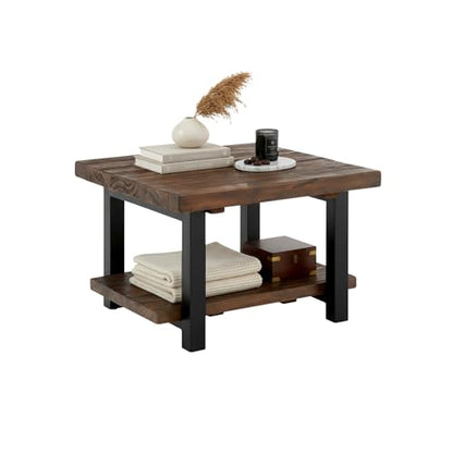 Pomona 27-Inch Square Solid Wood Coffee Table with Metal Legs – Modern Farmhouse Rustic Small Space Table by (Rustic Brown)