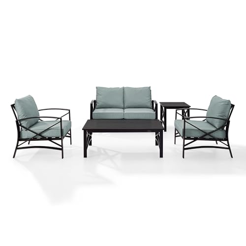 Crosley Furniture KO60015BZ-OL Kaplan Outdoor Metal 5-Piece Seating Set (Loveseat, 2 Arm Chair, Side and Coffee Table), Oiled Bronze with Oatmeal Cushions