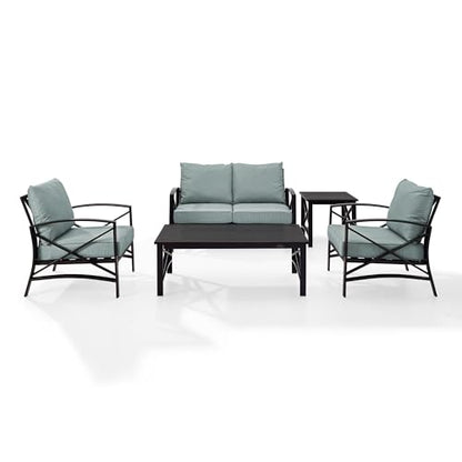 Crosley Furniture KO60015BZ-OL Kaplan Outdoor Metal 5-Piece Seating Set (Loveseat, 2 Arm Chair, Side and Coffee Table), Oiled Bronze with Oatmeal Cushions