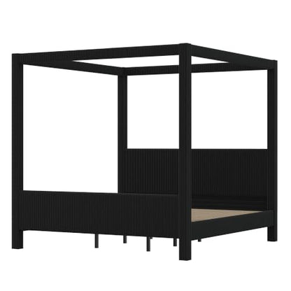 King Canopy Bed Frame with Upholstered Headboard and Footboard Black, view 7