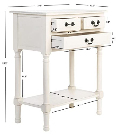 SAFAVIEH Furniture - Primrose 3-Drawer Console Table - Distressed White - Solid Wood - Farmhouse Classic Design - Ideal for Entryway, Living Room, Hallway, 23.5" W x 13" D x 29.5" H (CNS5707A)
