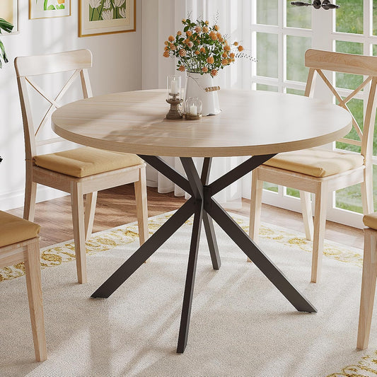 47.2 Inch round Dining Table for 4, Farmhouse Wood Kitchen Table, Circle Dinner Table for Kitchen & Dining Room, Natural Oak