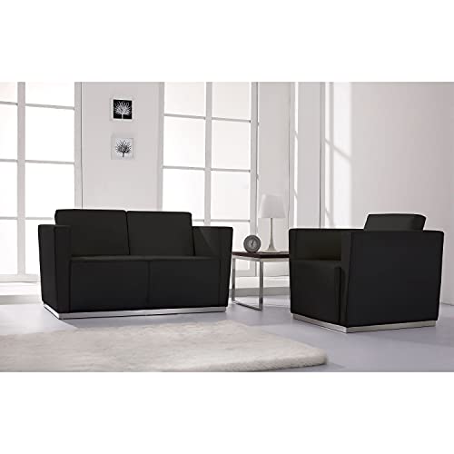 HERCULES Trinity Series Contemporary Black LeatherSoft Loveseat with Stainless Steel Base