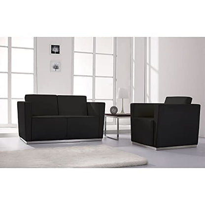HERCULES Trinity Series Contemporary Black LeatherSoft Loveseat with Stainless Steel Base