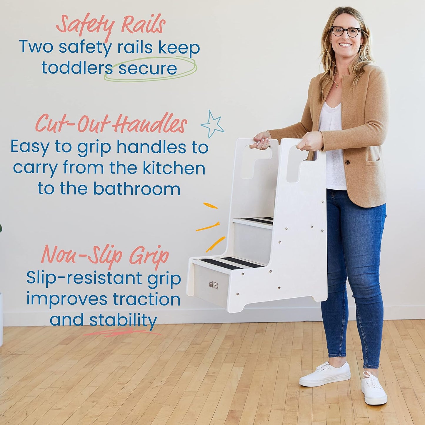 Reach-Up Step Stool with Handles, Kids Furniture, White Wash