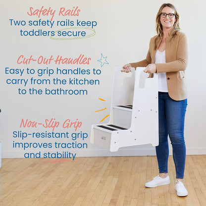 Reach-Up Step Stool with Handles, Kids Furniture, White Wash