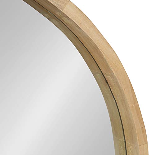 Hutton Round Decorative Large Modern Wood Frame Wall Mirror, 30 Inch Diameter, Natural Finish