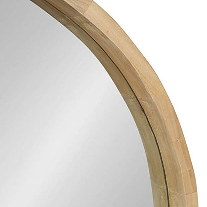 Hutton Round Decorative Large Modern Wood Frame Wall Mirror, 30 Inch Diameter, Natural Finish