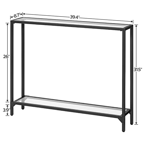 39.4" Narrow Console Table, Tempered Glass Sofa Table, Behind Couch Table Modern Entryway Table, Metal Frame, for Living Room, Hallway BK04XG01