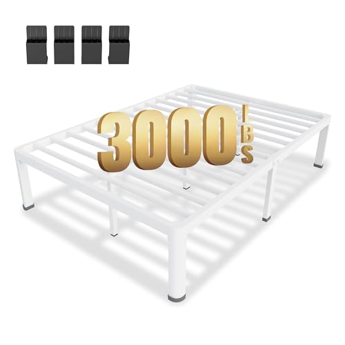 14 Inch Full Size Metal Platform Bed Frame White with Round Corner Legs, view 2