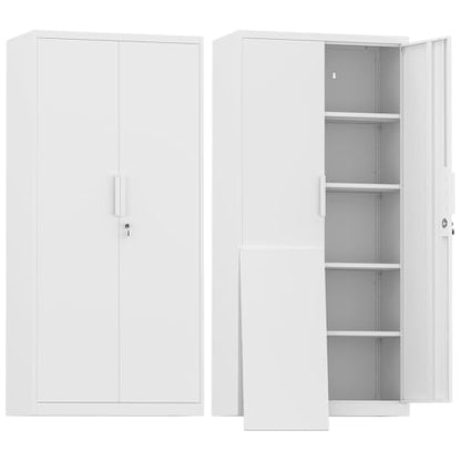 Metal Locking Cabinet,Metal Storage Cabinet with Doors and Shelves,Tall White Cabinets for Home Office,Garage,Warehouse