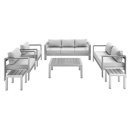 Shore Aluminum 7 Piece Outdoor Patio Furniture Set | Sturdy Anodized Frames | Sunbrella Fabric Cushions | Reliable Functionality