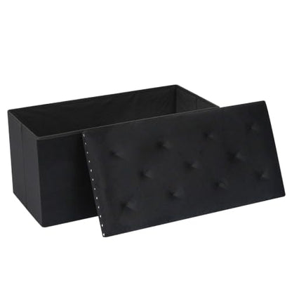Velvet Storage Ottoman Bench with Foot Rest, Large Long Folding Shoes Stool, Sturdy Space-Saving Furniture for Bedroom Living Room, Black, 30"x15"x15"