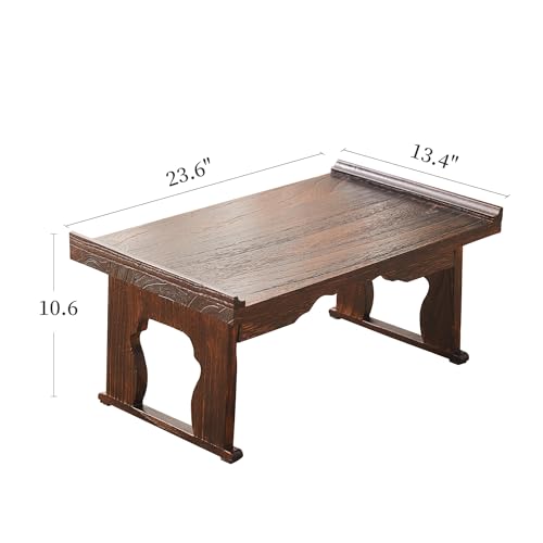 Japanese Floor Table,Small Coffee Table & Tea Table, Altar Table for Meditation,Low Table for Sitting on The Floor,Wood Bed Table Trays with Foldable Legs,Bed Laptop Desk