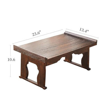 Japanese Floor Table,Small Coffee Table & Tea Table, Altar Table for Meditation,Low Table for Sitting on The Floor,Wood Bed Table Trays with Foldable Legs,Bed Laptop Desk