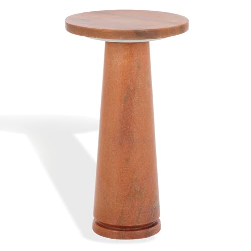 SAFAVIEH Furniture - Valentia Round Marble Accent Table - Coral - Marble Top - Glam Stone Pedestal Design - Ideal for Living Room, Bedroom, Entryway, 10" W x 10" D x 17.5" H (SFV9704H)