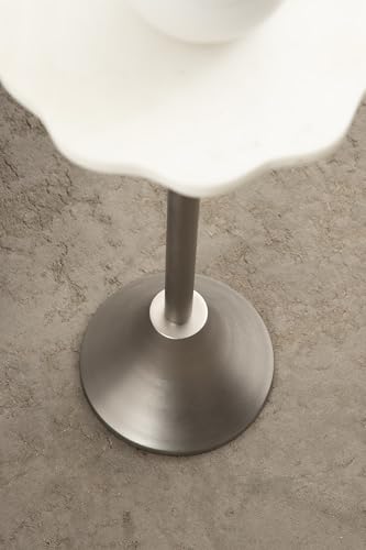 Sanzo Modern Pedestal Drink Table; 10 x 10 x 23; White Marble and Silver; Decorative End Table with Scalloped Marble Tabletop for Use as Small Plant Stand or Cute Martini Table