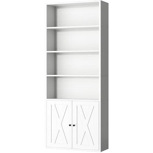 6 Tier Bookshelf with Doors, Tall Standing Bookcase, view 2