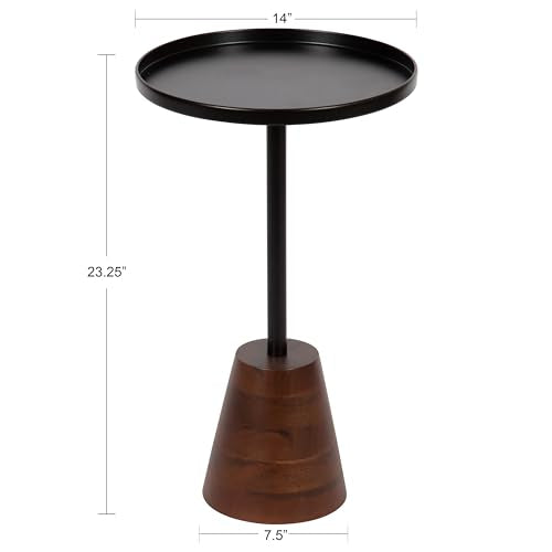 Walnut brown and black round pedestal end table, view 4