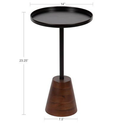 Walnut brown and black round pedestal end table, view 4