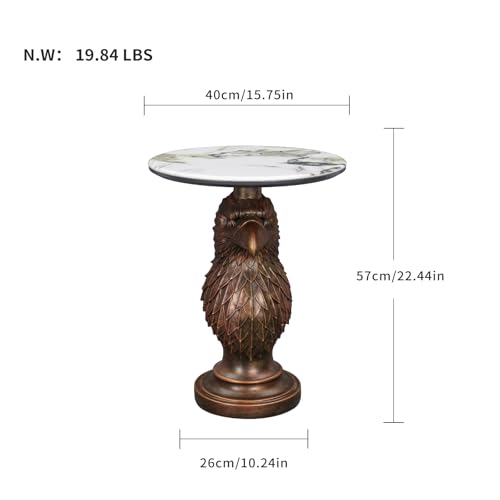 Eagle Head Accent Side Table - End Table with Faux Marble Top Unique Eagle Statue Decor for Living Room Bedroom Entryway Elegant Animal Sculpture Modern Classical Decoration, Bronze