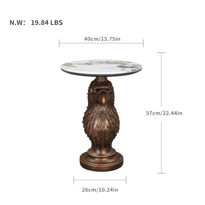 Eagle Head Accent Side Table - End Table with Faux Marble Top Unique Eagle Statue Decor for Living Room Bedroom Entryway Elegant Animal Sculpture Modern Classical Decoration, Bronze