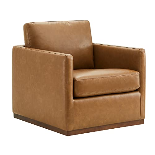 CHITA Faux Leather Swivel Accent Chair, Wood Frame, Fully Assembled, White | Leather Arm Chair with 360° Swivel Solid Wood Base, Mid Century Modern Living Room Chair, 33"Dx30"Wx33"H, 300 Lb Capacity