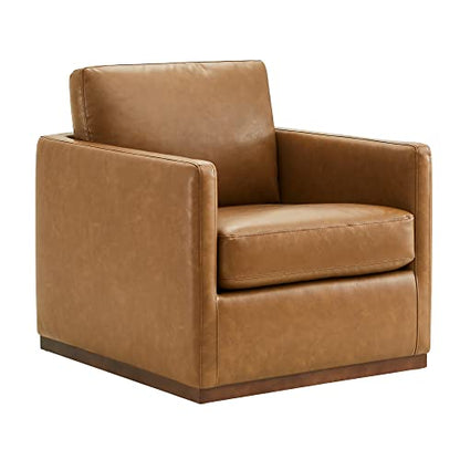 CHITA Faux Leather Swivel Accent Chair, Wood Frame, Fully Assembled, White | Leather Arm Chair with 360° Swivel Solid Wood Base, Mid Century Modern Living Room Chair, 33"Dx30"Wx33"H, 300 Lb Capacity