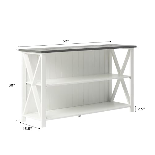 2 Tier Modern Farmhouse Wood Bookcase Bookshelf Storage Home Office Storage Cabinet, 52 Inch, White