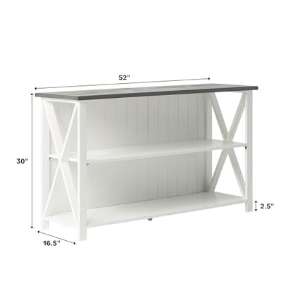 2 Tier Modern Farmhouse Wood Bookcase Bookshelf Storage Home Office Storage Cabinet, 52 Inch, White