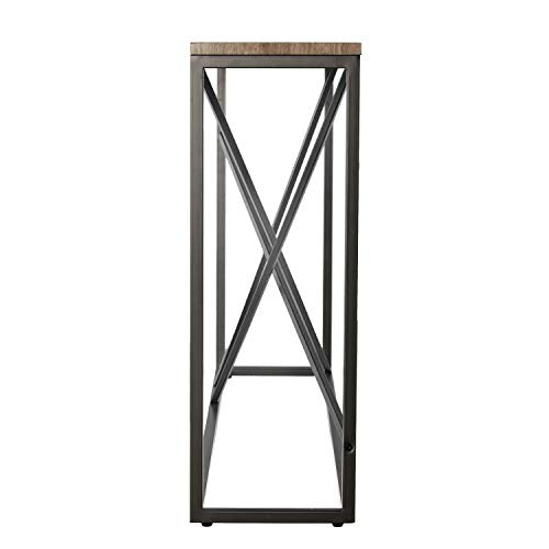 Arendal Faux Stone Skinny Console Table, Dining Room With Open Concept Living Space Modern Style Powder-Coated Iron, Gray