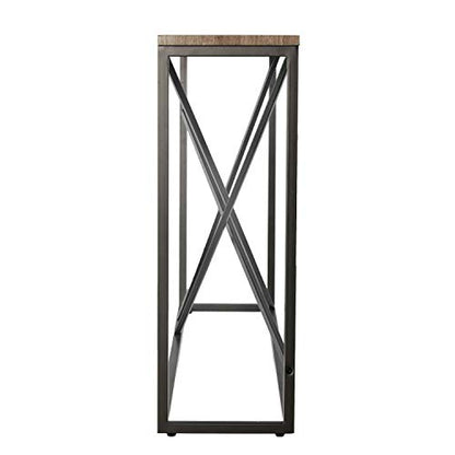 Arendal Faux Stone Skinny Console Table, Dining Room With Open Concept Living Space Modern Style Powder-Coated Iron, Gray